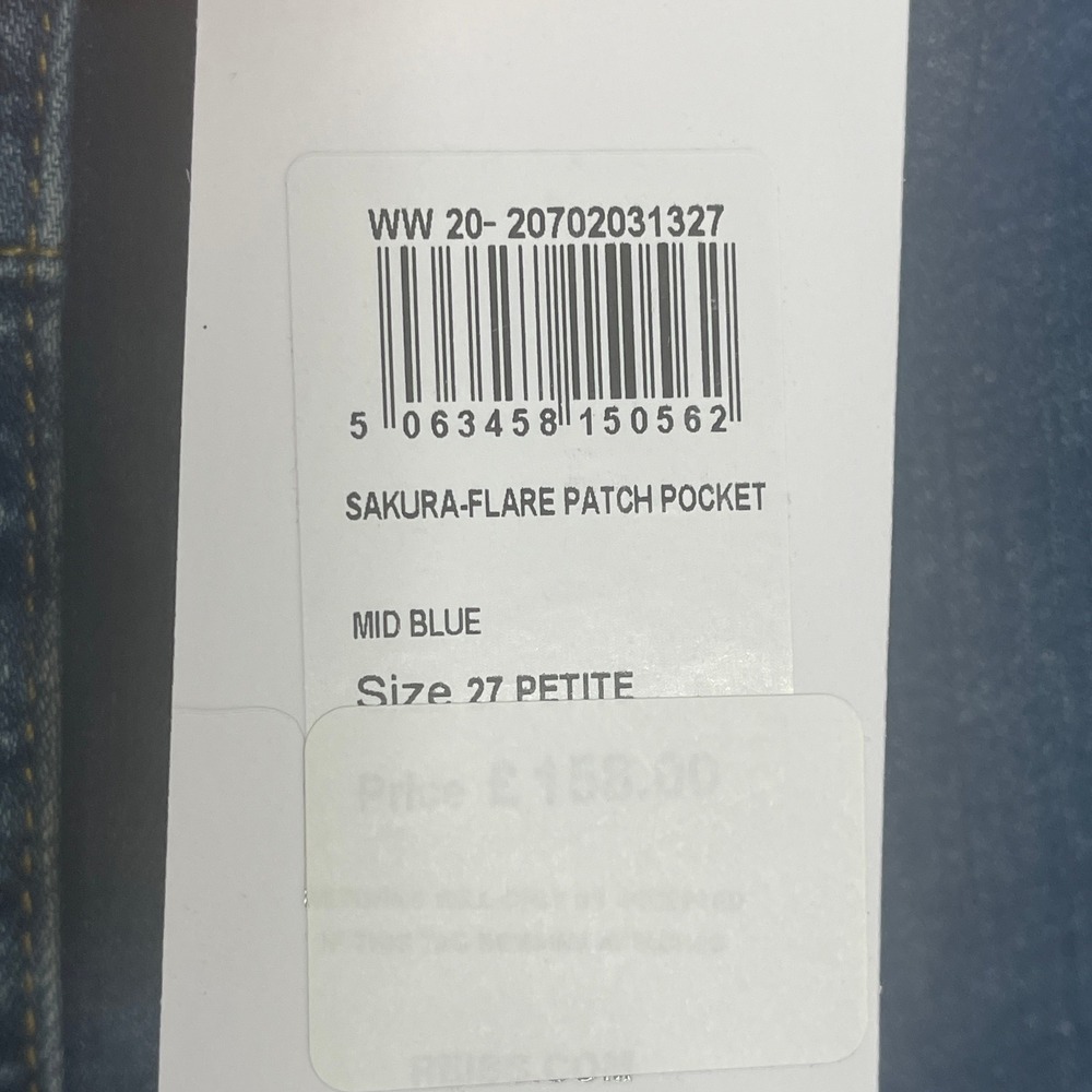 Reiss Sakura Flare Patch Pocket Jeans Mid Blue Petite High Rise Size 27P NEW - Picture 9 of 10